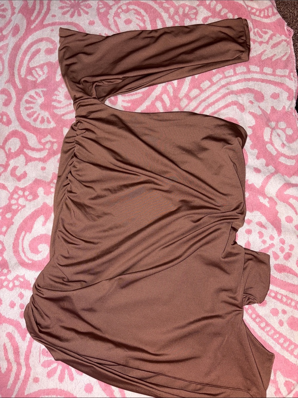 One-Shoulder Brown Ruched Women’s Dress